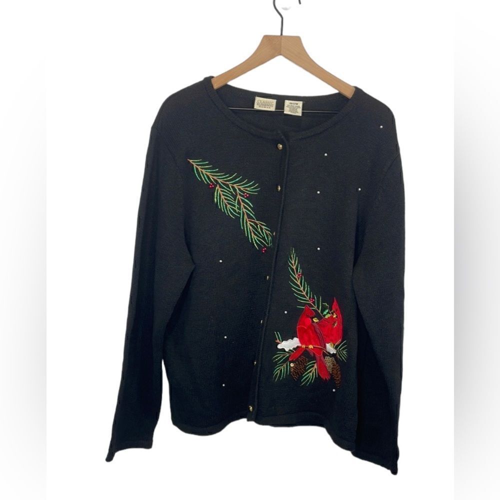 Classic Elements Woman Holiday Sweater Black Cardigan size 20-22W Vintage